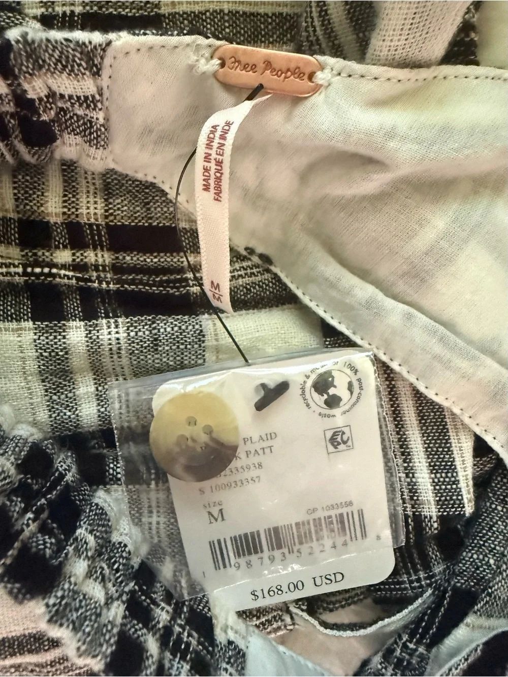 FREE PEOPLE After You Set MAXI SKIRT + TOP Black & White Plaid Boho NWT $168